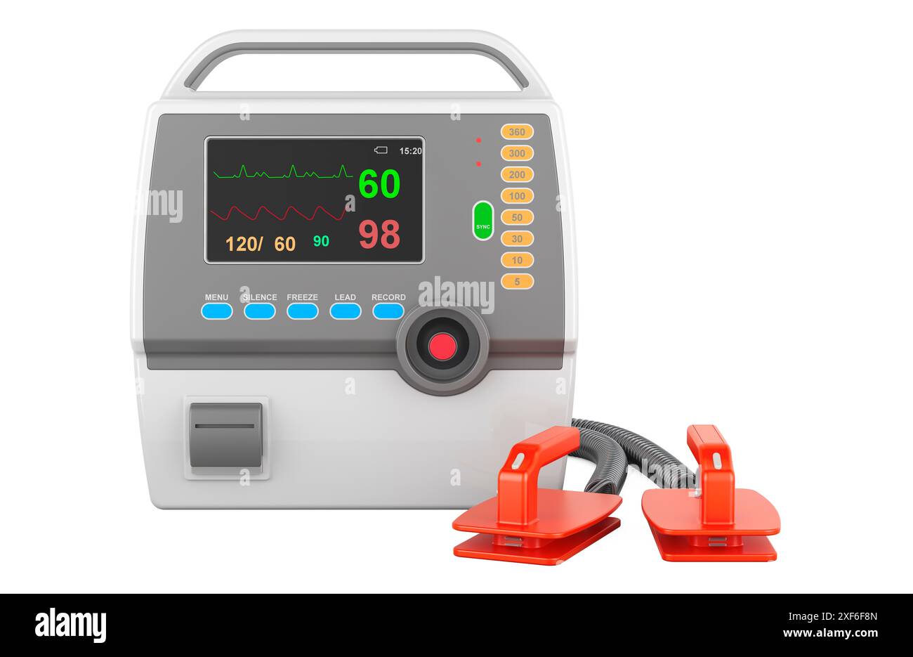 Defibrillatore semiautomatico esterno, defibrillatore elettronico automatico, rendering 3D isolato su sfondo bianco Foto Stock
