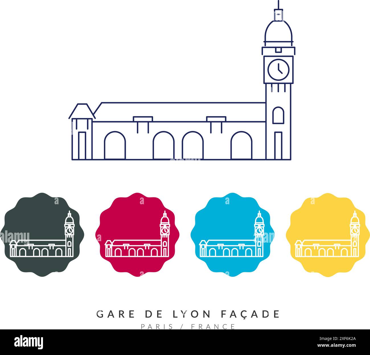 Gare de Lyon - FACCIATA - Parigi, Francia - illustrazione di magazzino come file EPS 10 Illustrazione Vettoriale