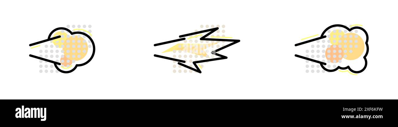 Icona fumo con modello automatico. Logo Vector Explosion. Icona vettore vento veloce. Illustrazione vettoriale. Illustrazione Vettoriale