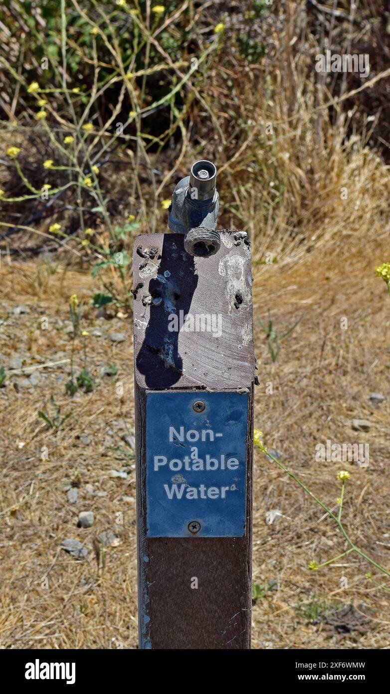 Rubinetto d'acqua non potabile nella Quarry Lakes Regional Recreation area, Fremont, California Foto Stock