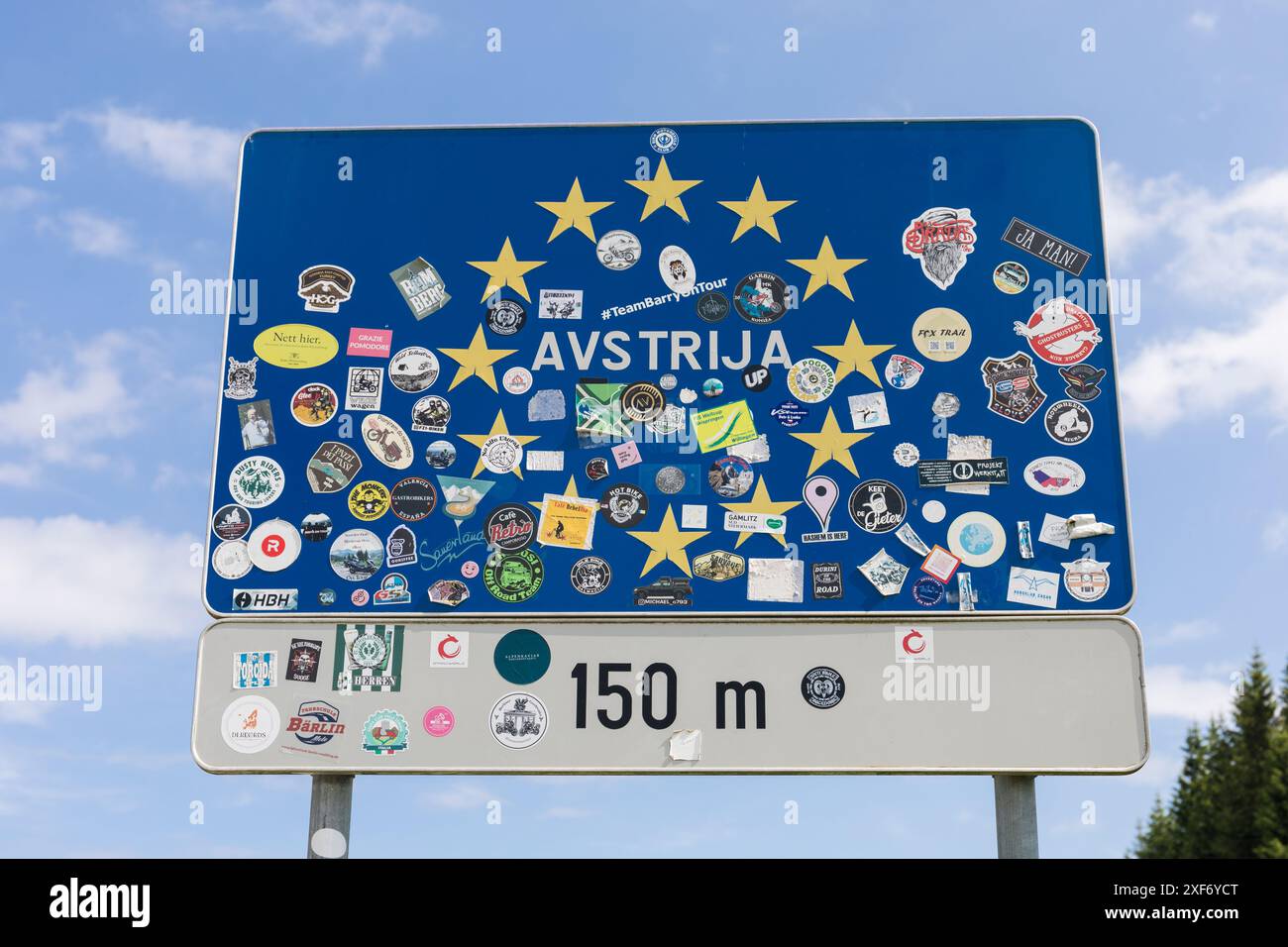 Segnale di frontiera dell'Austria, valico di frontiera tra Slovenia e Austria Foto Stock