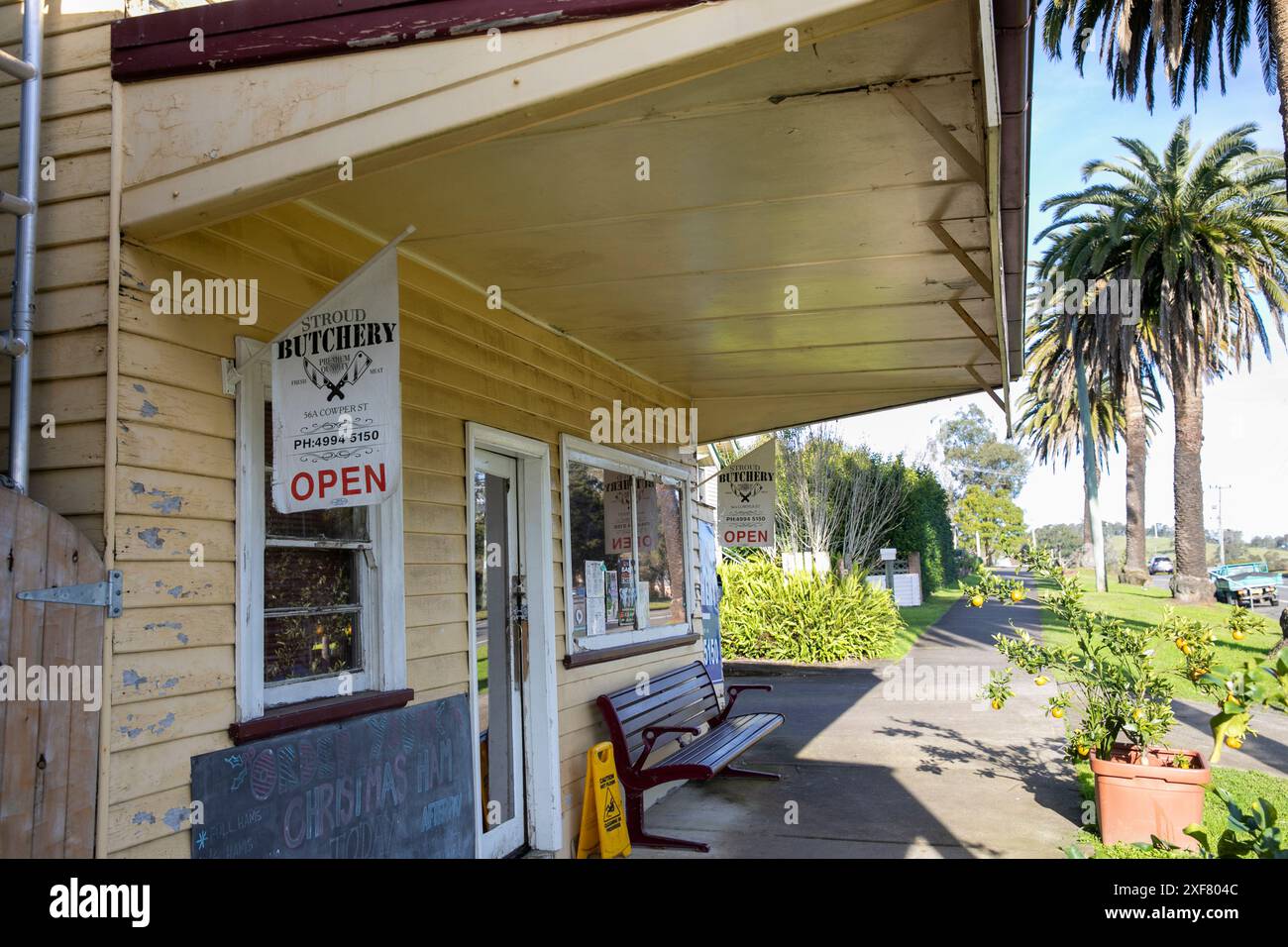 Stroud, storica città coloniale australiana nella regione di Lower Hunter nel nuovo Galles del Sud, macelleria, New South Wales, Australia Foto Stock