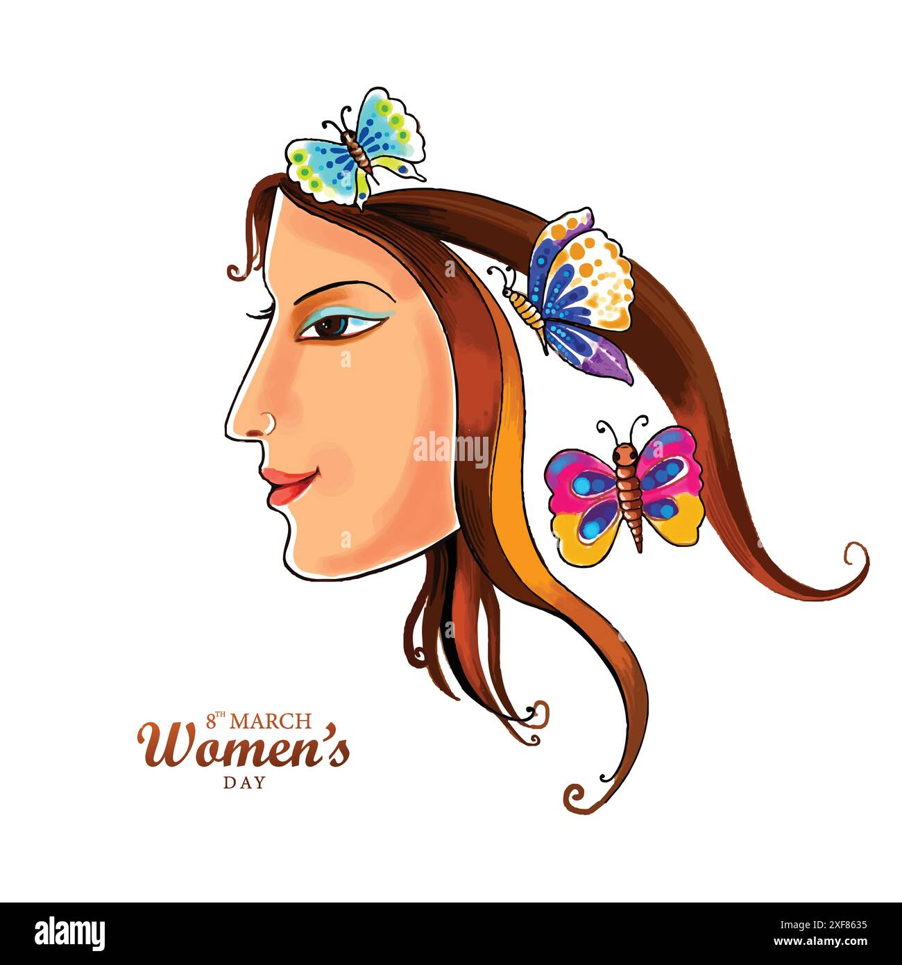 Bella tessera da giorno per donne felici con design del viso Illustrazione Vettoriale