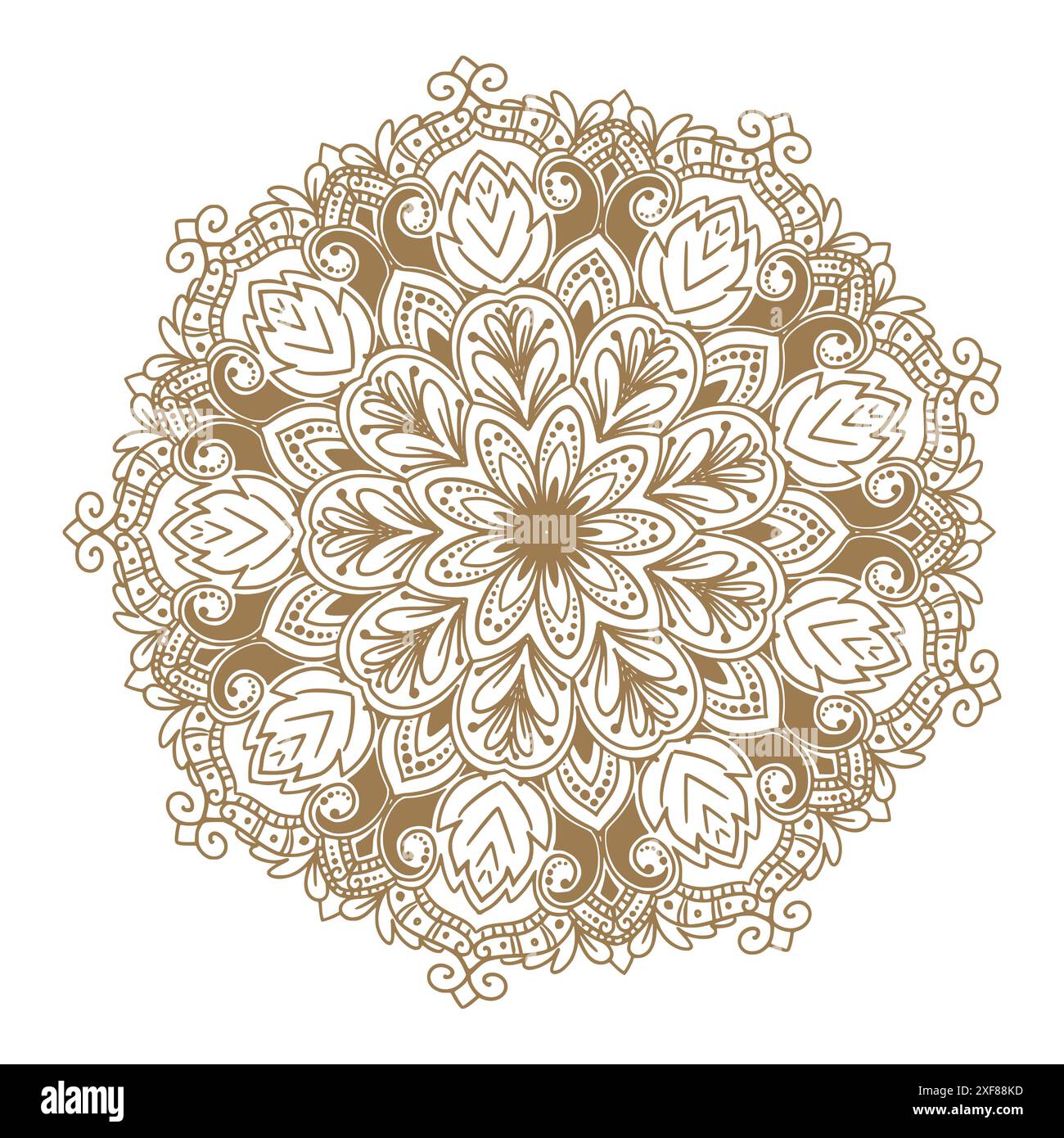 Mandala decorativo di colore marrone su sfondo bianco Illustrazione Vettoriale