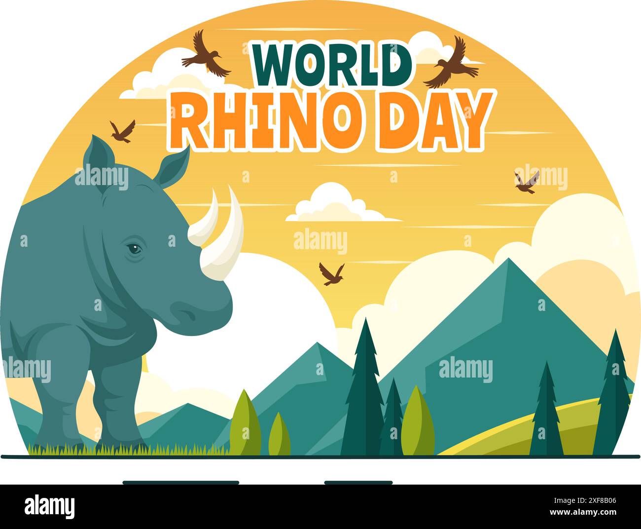 World Rhino Day Vector Illustration il 22 settembre per Rhinos Lovers and Defenders o Animal Protection Advocates su sfondo piatto Illustrazione Vettoriale