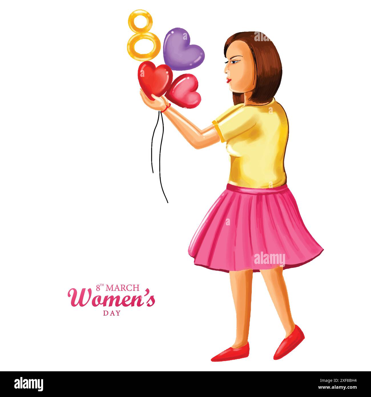 Bella tessera da giorno per donne felici con design del viso Illustrazione Vettoriale