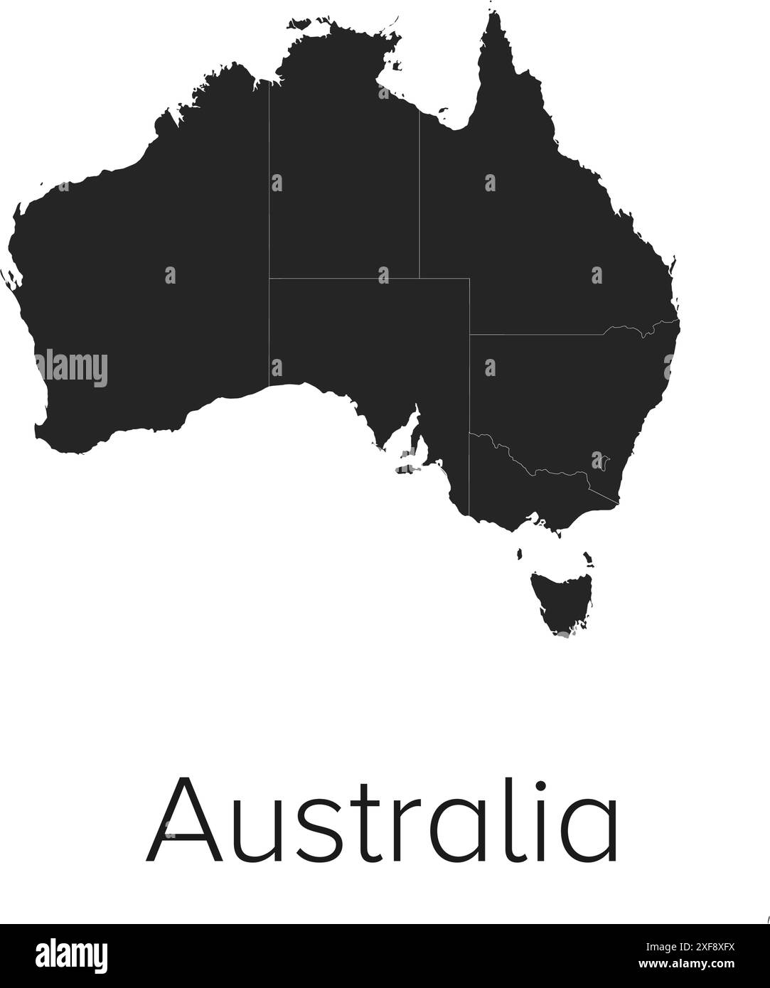 Australia Map Vector Illustration - Silhouette, Outline, Australia Travel and Tourism Map Illustrazione Vettoriale