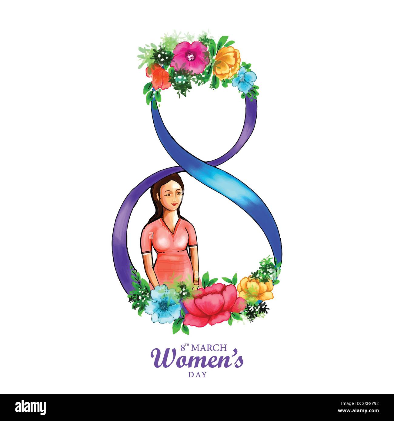 Buon giorno delle donne 8 marzo biglietto d'auguri design Illustrazione Vettoriale