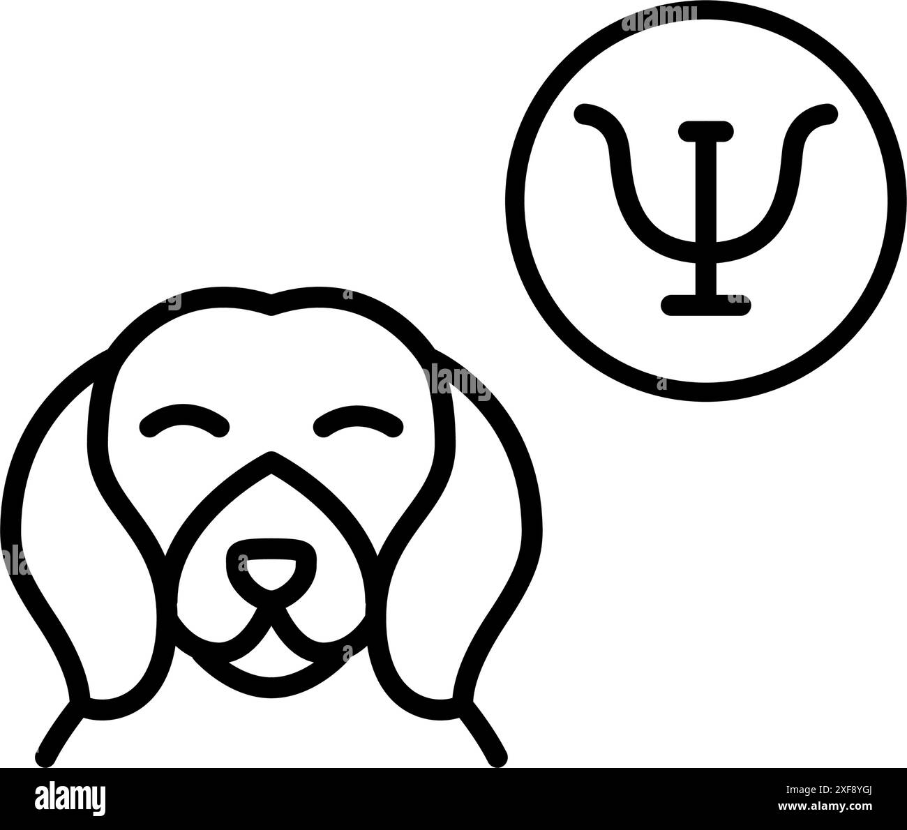 Cane e simbolo di psicoterapia. Animale di supporto emotivo. Ruoli di animali domestici nella salute mentale. Icona del vettore pixel Perfect Illustrazione Vettoriale