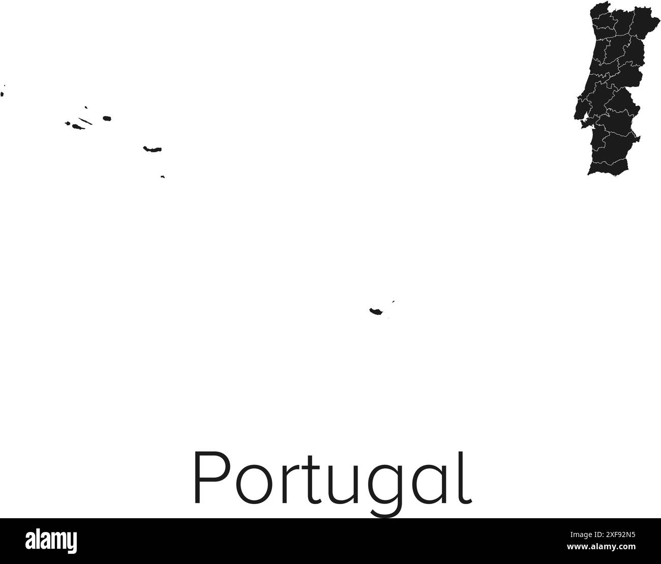 Portugal Map Vector Illustration - Silhouette, Outline, Portugal Travel and Tourism Map Illustrazione Vettoriale