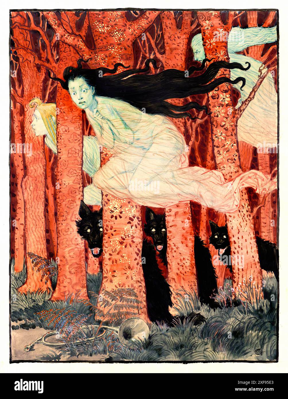 GRASSET Eugène - "tre donne e tre lupi" [Drei Frauen und drei Wölfe], 1892. Foto Stock