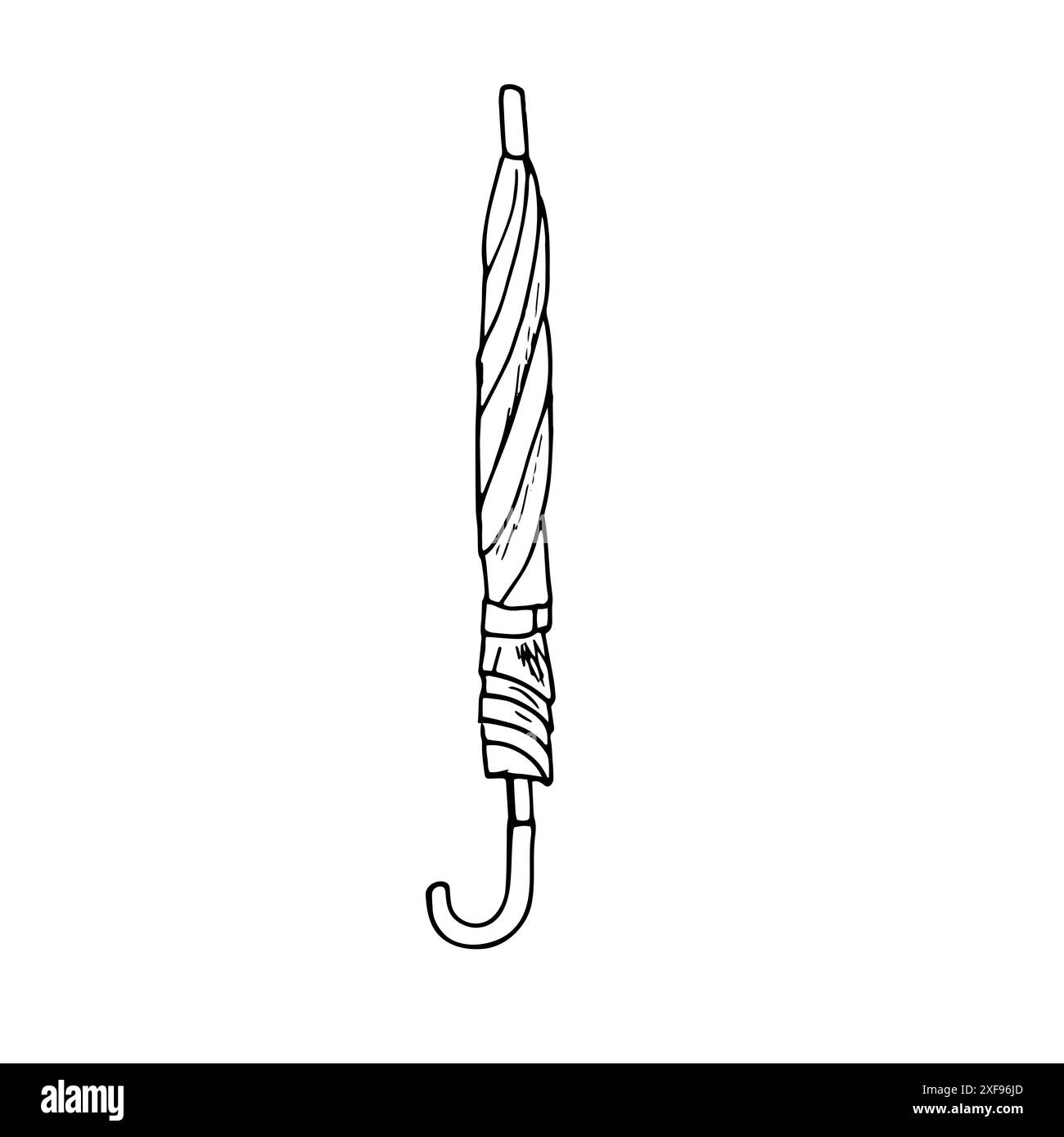 Ombrello chiuso lungo. Ombrellone antipioggia per pioggia. Ombrello chiuso disegnato a mano con manico. Illustrazione vettoriale isolata su sfondo bianco Illustrazione Vettoriale