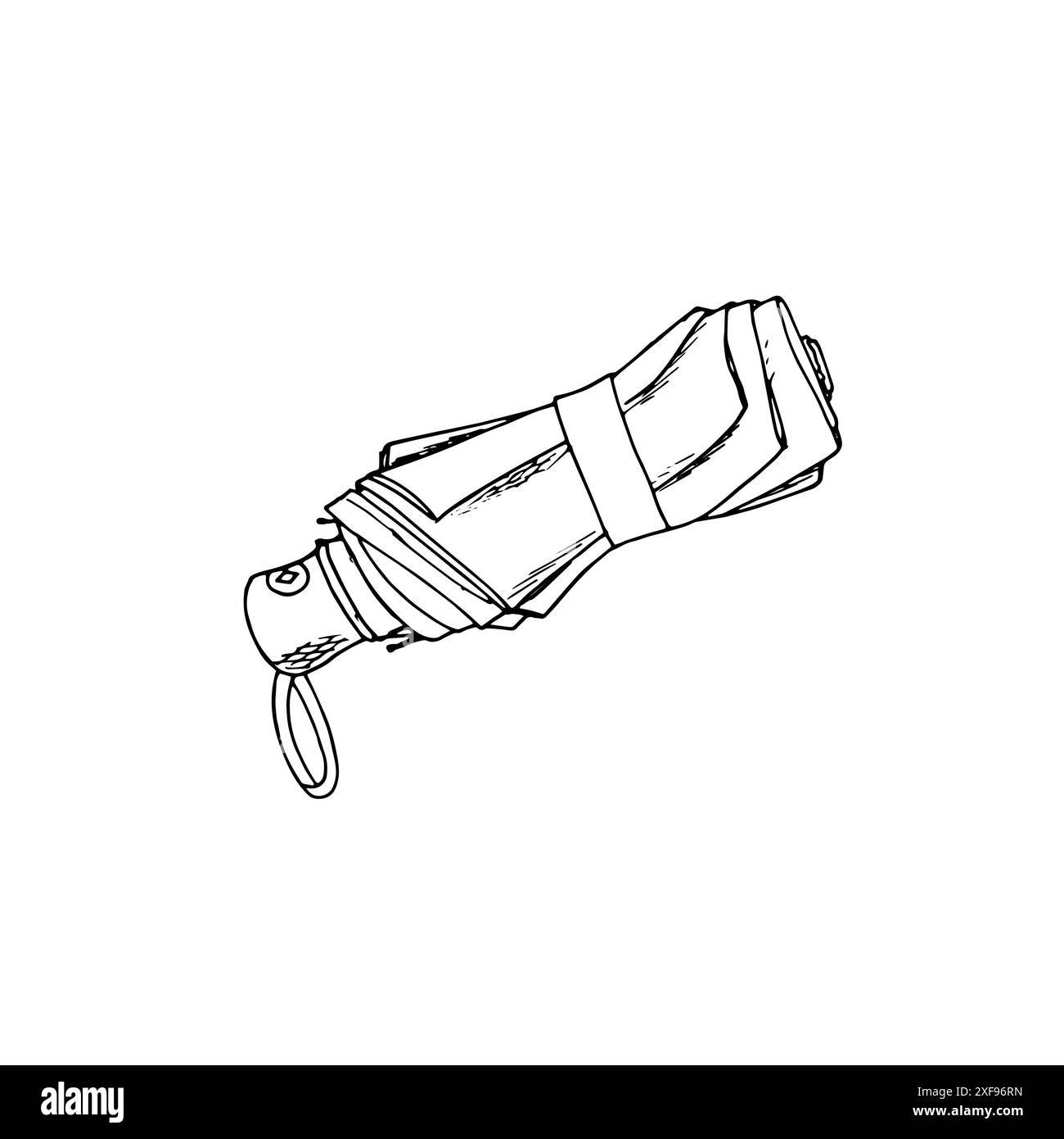 Piccolo ombrello chiuso, ombrello chiuso disegnato a mano. Ombrellone antipioggia per pioggia. Isolato su sfondo bianco Illustrazione Vettoriale