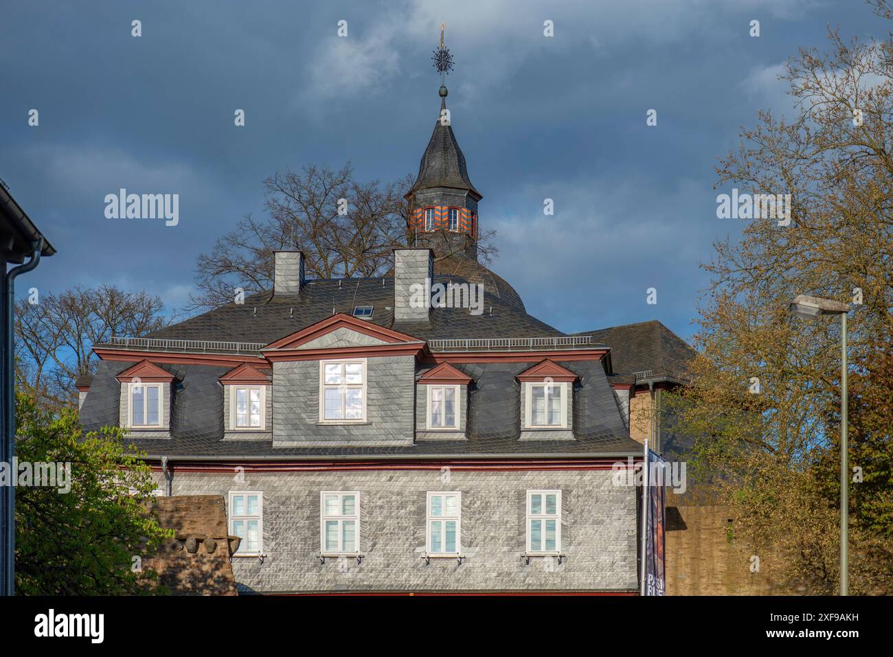 Parte del Castello superiore con torre del castello, Siegen, Renania settentrionale-Vestfalia, Germania Foto Stock