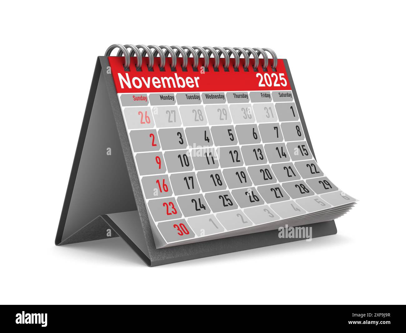 2025 anni. Calendario di novembre. Illustrazione 3D isolata Foto Stock