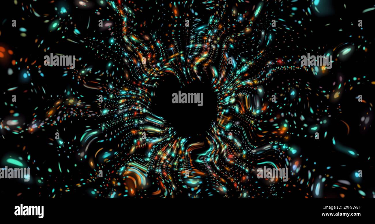 Immagine di punti che formano uno schema d'onda dinamico su sfondo nero Foto Stock