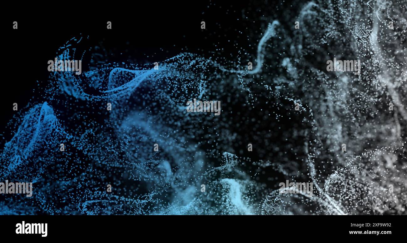 Immagine di punti che formano uno schema d'onda dinamico su sfondo nero Foto Stock