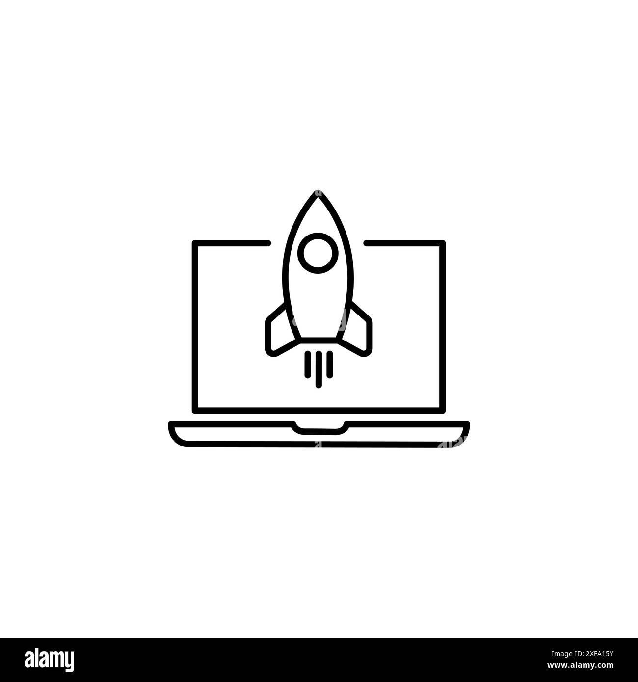 Laptop e Rocket: Icona di lancio del design di illustrazione aziendale vettoriale. Illustrazione Vettoriale