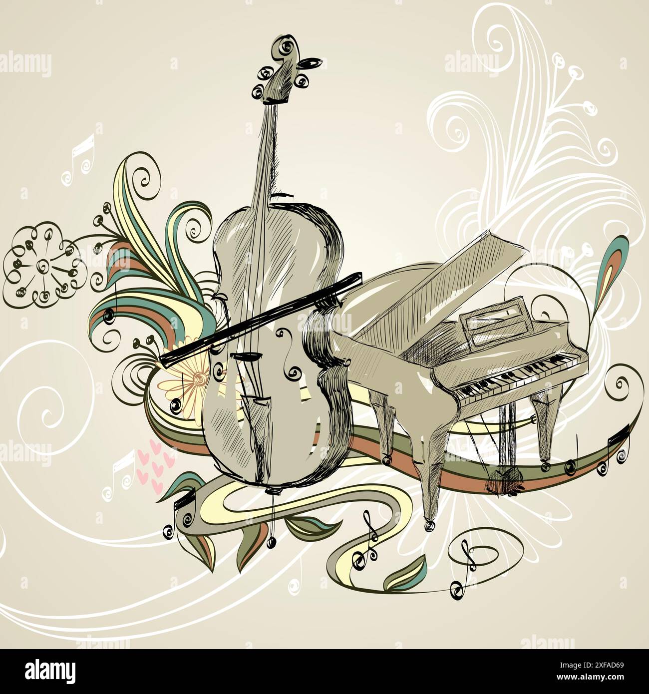 illustrazione disegnata a mano di strumenti musicali classici Illustrazione Vettoriale