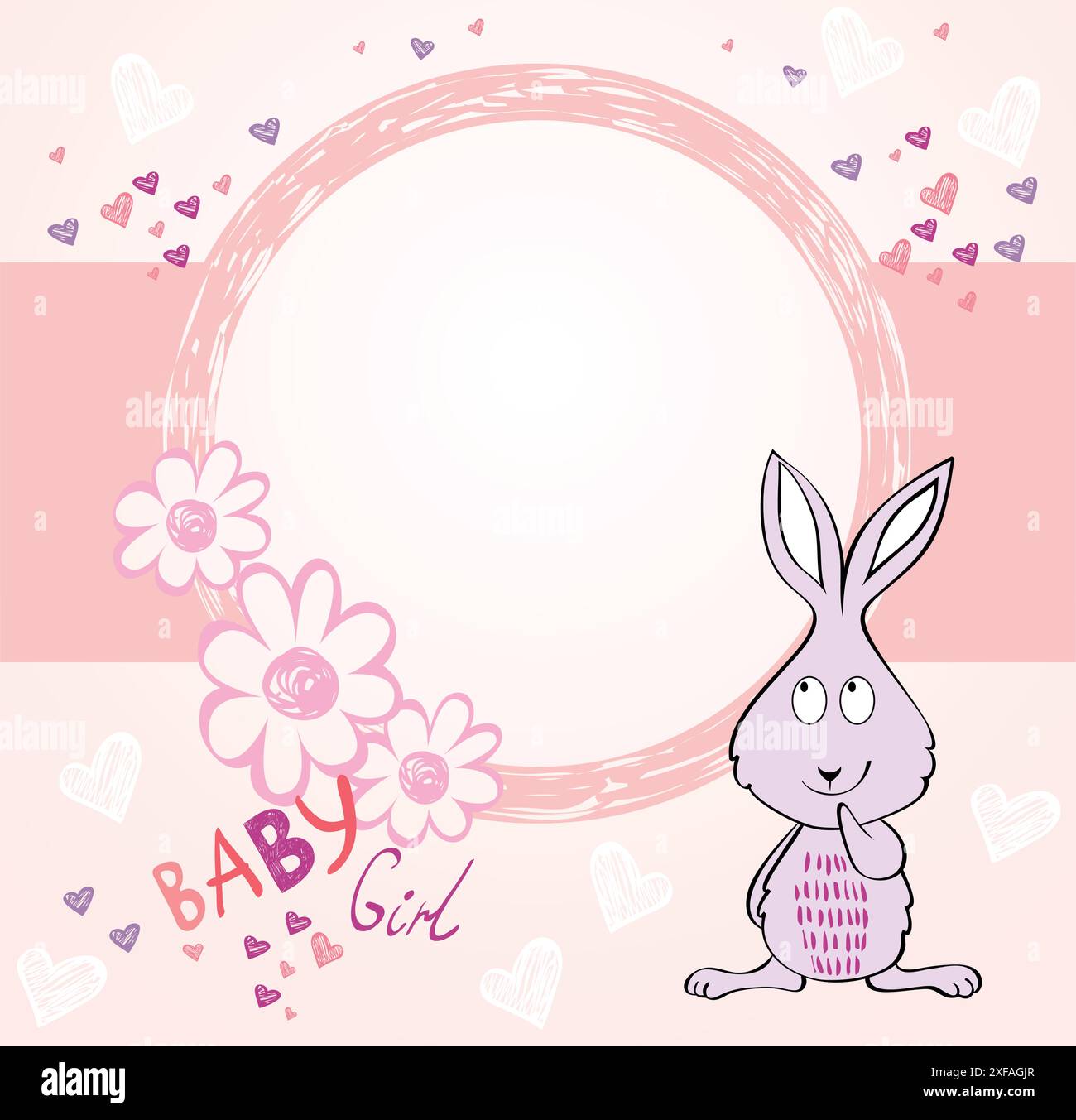 Carino disegnato a mano con telaio cartoon bunny Illustrazione Vettoriale