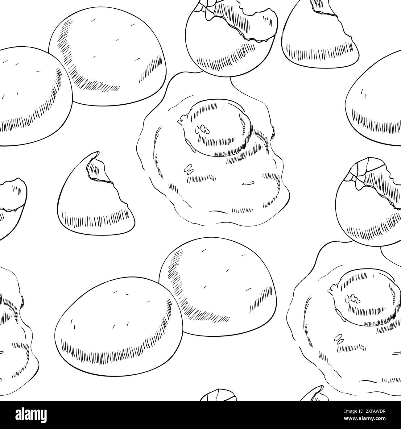 Uova di pollo strapazzate disegnate a mano. Allevamento di uccelli rurali. Motivo senza cuciture Illustrazione Vettoriale