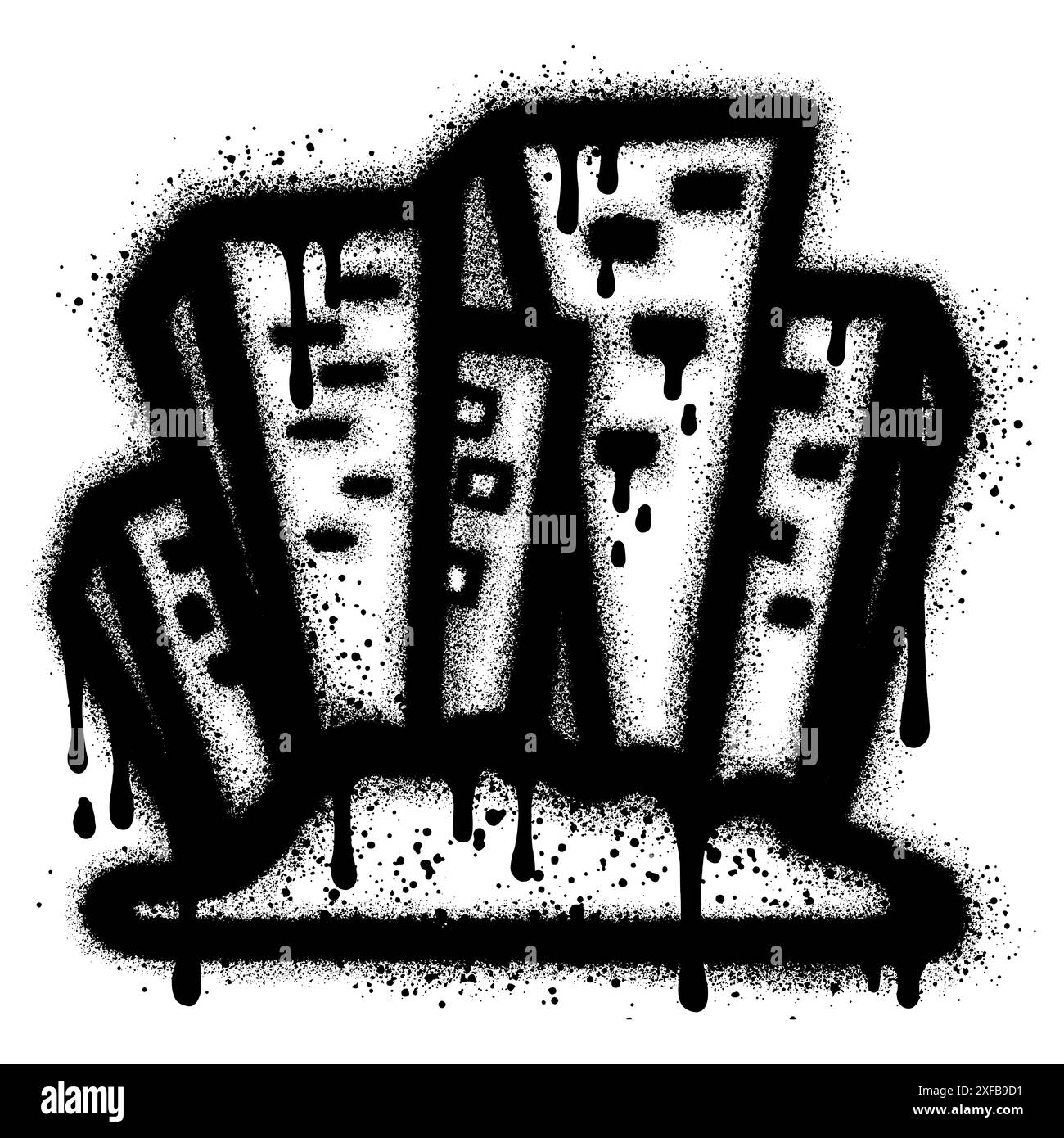 Edificio Graffiti verniciato a spruzzo isolato con sfondo bianco. EPS 10 Illustrazione Vettoriale