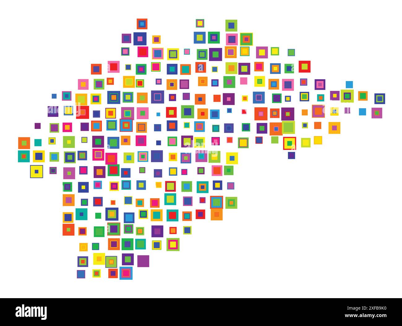 Mappa dei simboli della regione Novgorod (Russia). Mappa astratta che mostra lo stato/provincia con un modello di quadrati colorati sovrapposti come caramelle Illustrazione Vettoriale