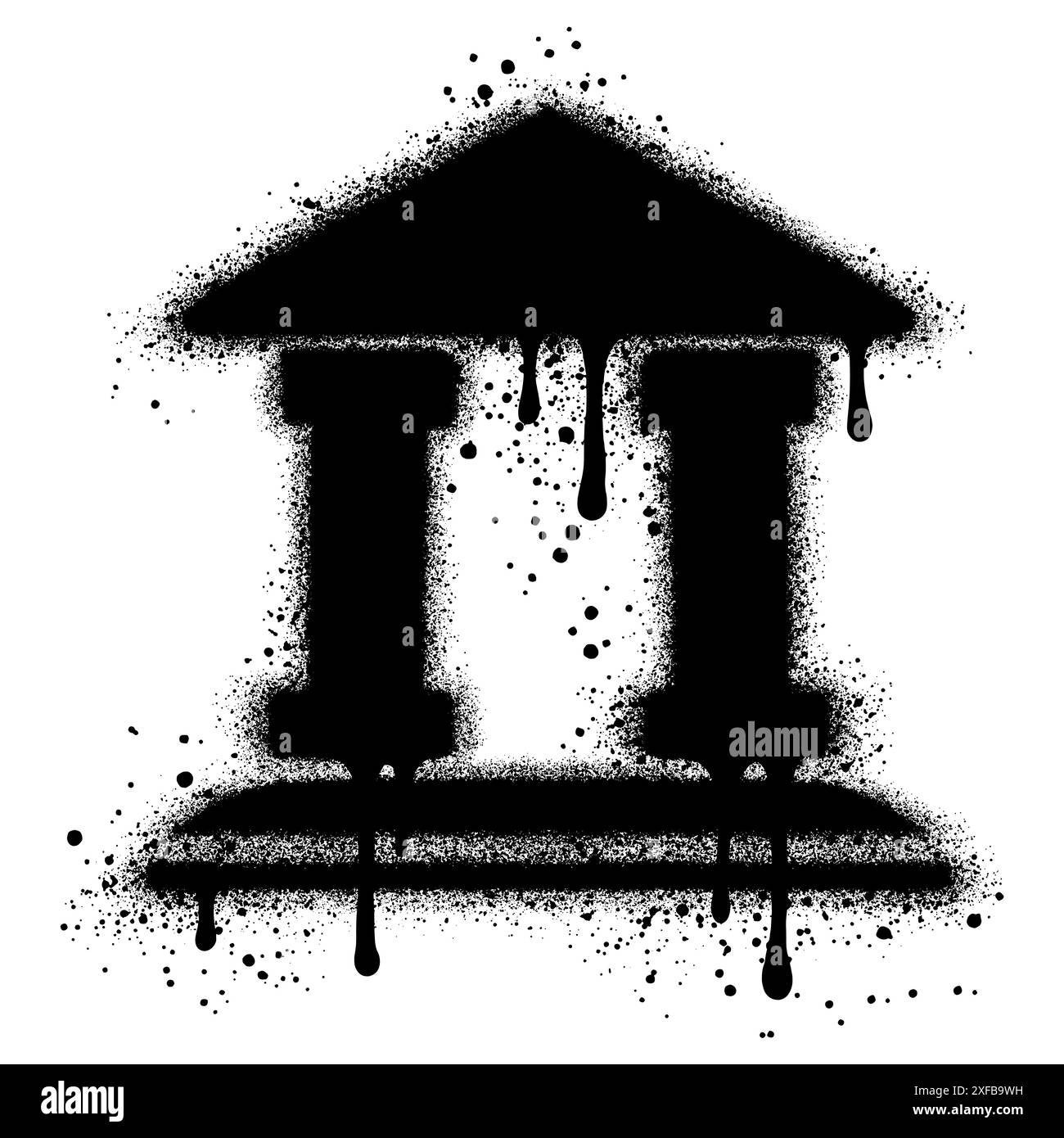 Icona dell'edificio Graffiti verniciata a spruzzo isolata con sfondo bianco. EPS 10. Illustrazione Vettoriale