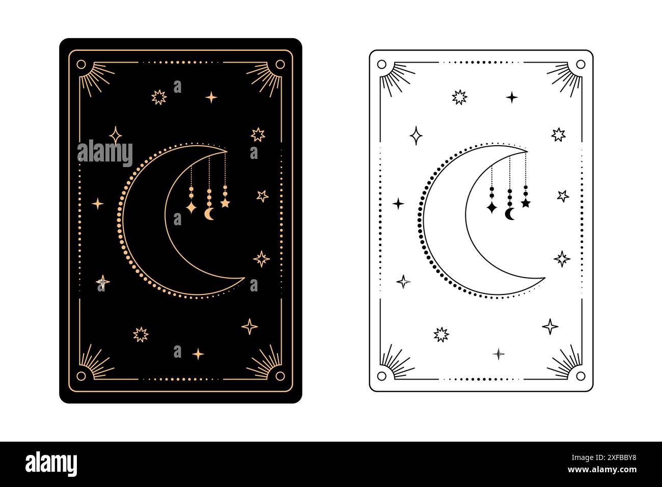 Luna di carte Tarocchi. L'arcano maggiore di un mazzo di carte tarocchi. Illustrazione Vettoriale