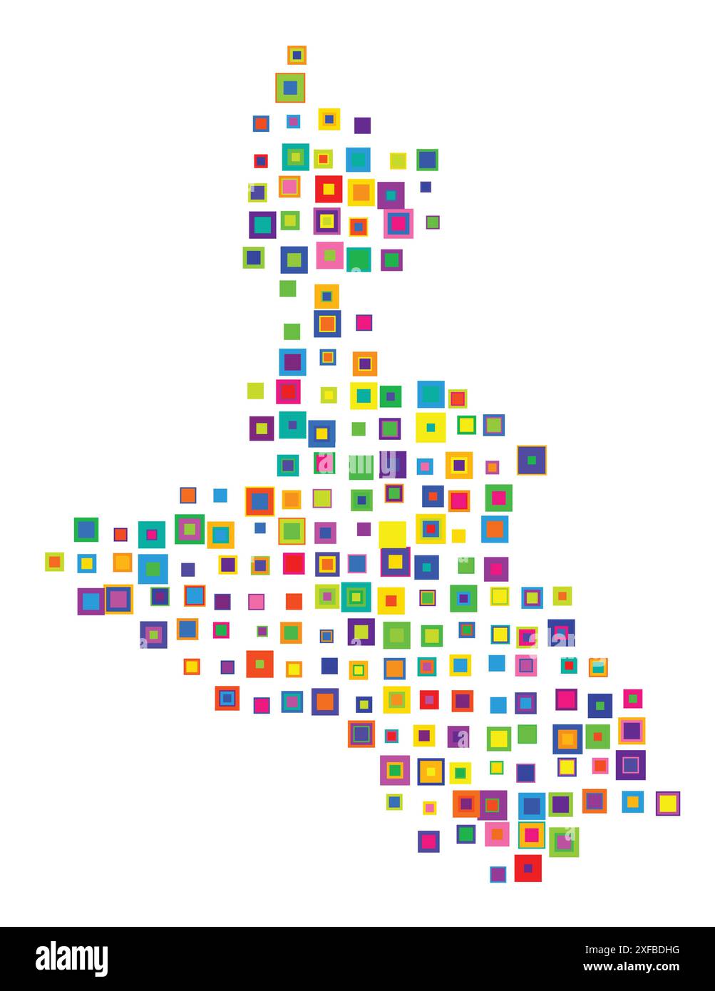 Mappa dei simboli della città federale di Sebastopoli (Russia). Mappa astratta che mostra lo stato/provincia con un modello di quadrati colorati sovrapposti come candie Illustrazione Vettoriale