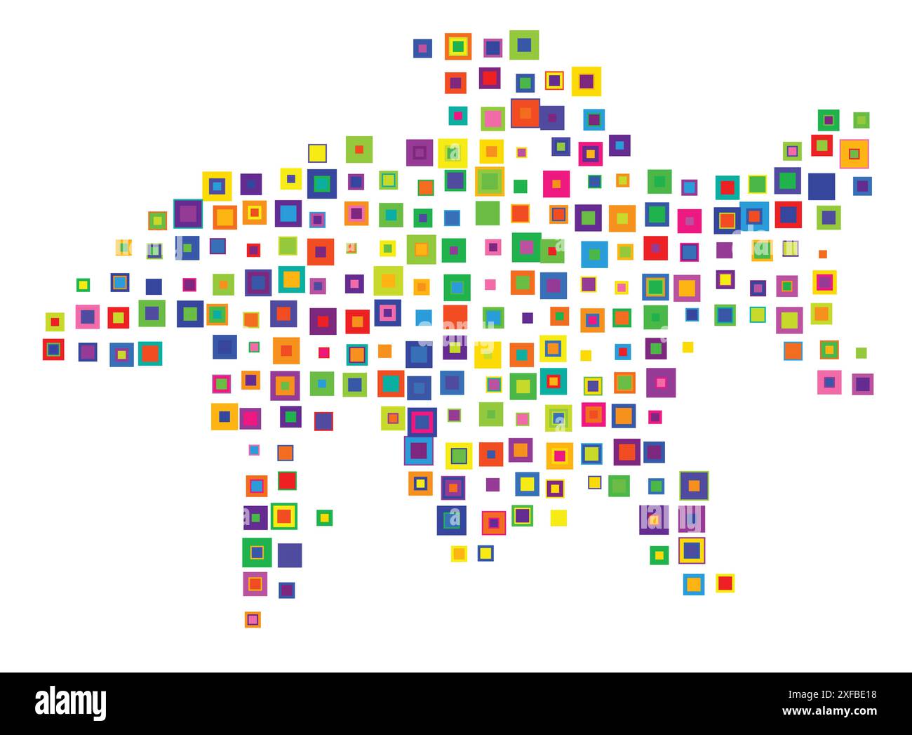 Mappa dei simboli del Cantone Graubunden (Svizzera). Mappa astratta che mostra il Kanton con un motivo di quadrati colorati sovrapposti come caramelle Illustrazione Vettoriale