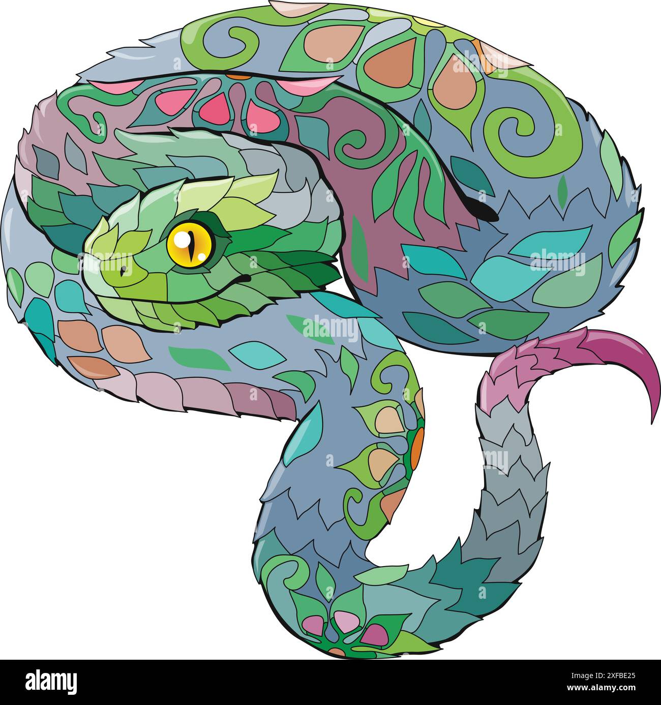 Serpente zentangle disegnato a mano per maglietta e altri decori Illustrazione Vettoriale