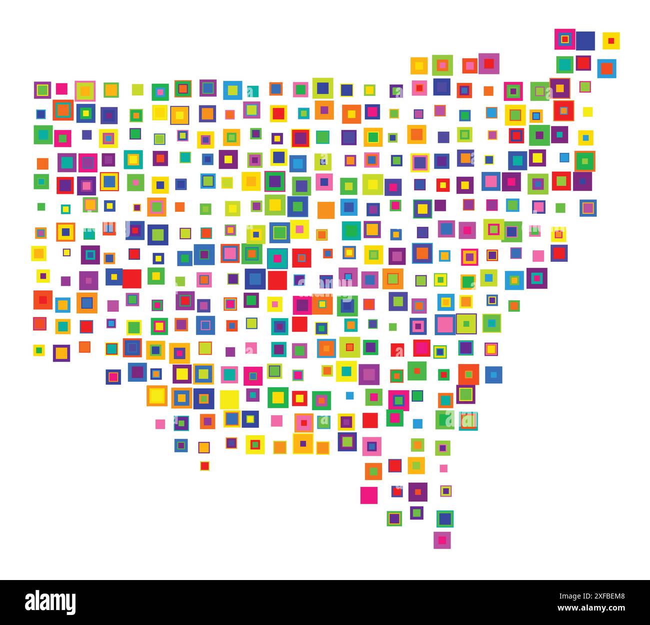 Mappa dei simboli dello Stato nuovo Galles del Sud (Australia). Mappa astratta che mostra lo stato/provincia con un modello di quadrati colorati sovrapposti come candi Illustrazione Vettoriale