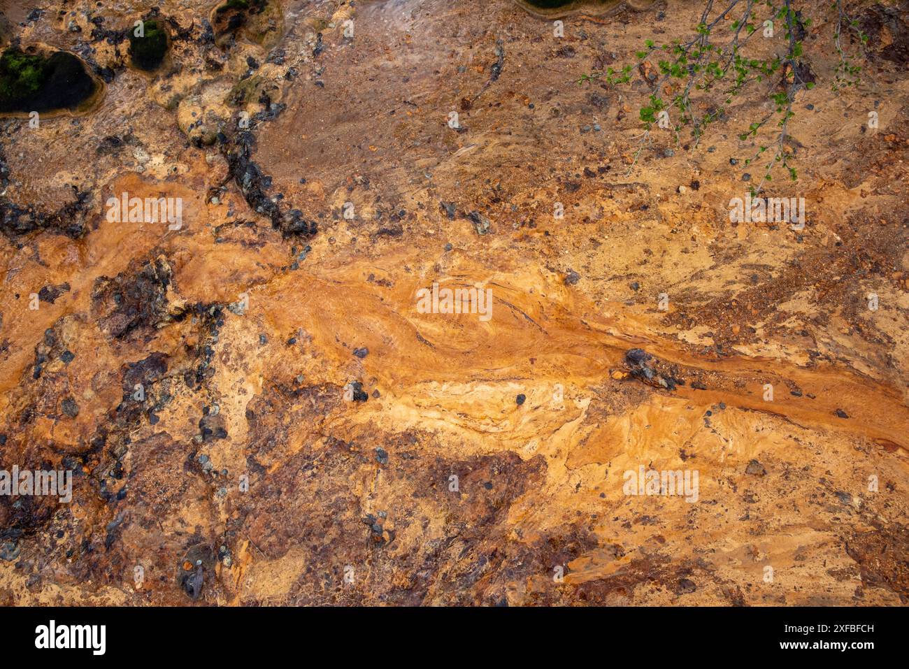 Drone, riprese aeree di laghi colorati e stagni sottostanti nella natura selvaggia canadese. Astratto, stampa, arte, arte da parete. Foto Stock