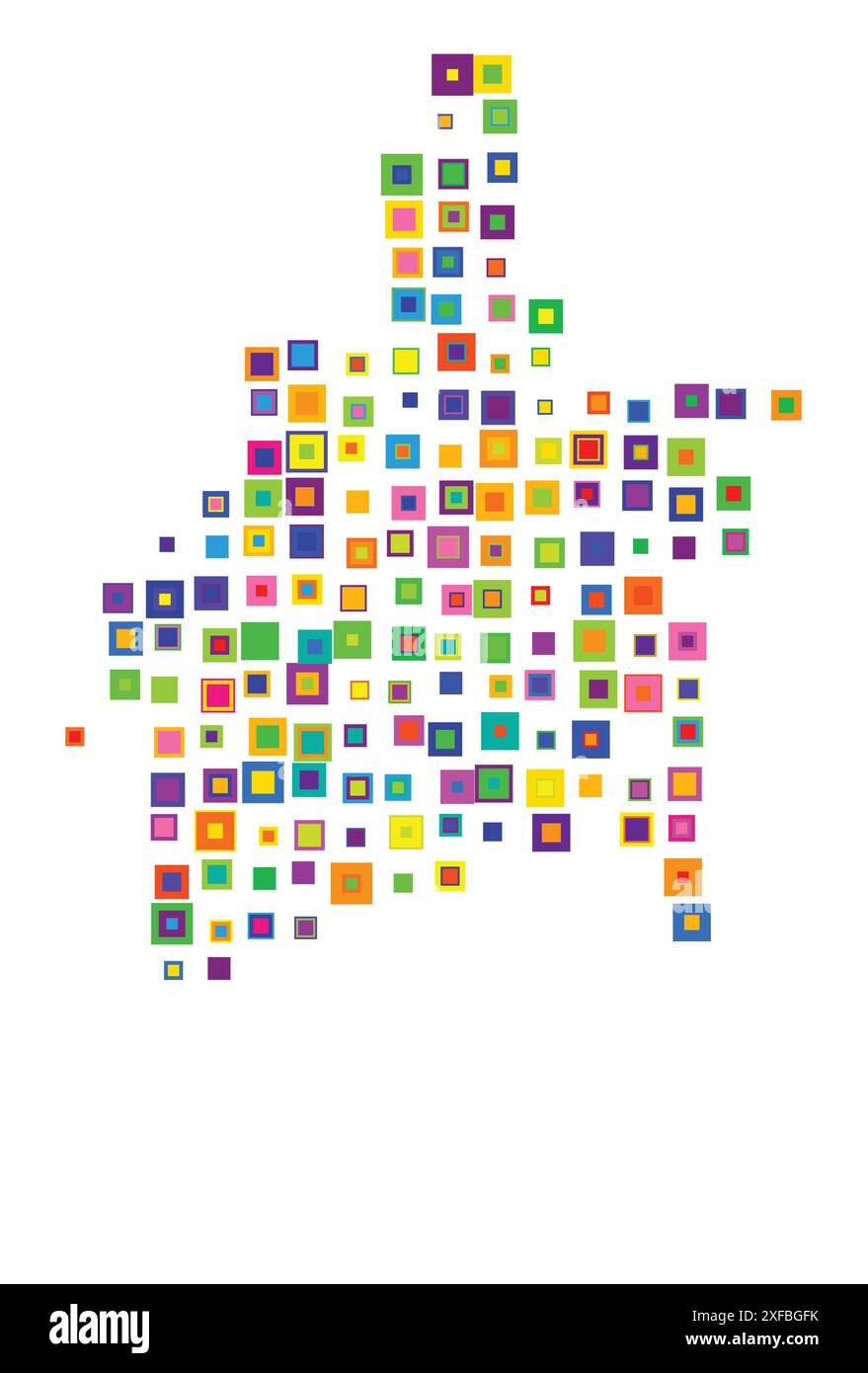 Mappa dei simboli della Provincia Kalimantan Selatan (Indonesia). Mappa astratta che mostra lo stato/provincia con un modello di quadrati colorati sovrapposti come Illustrazione Vettoriale