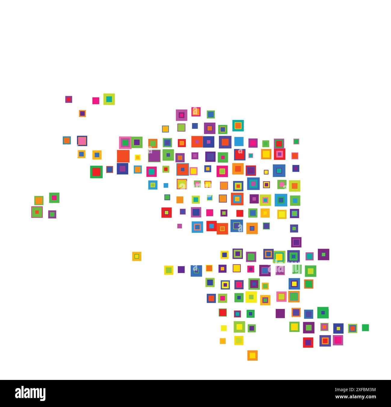 Mappa dei simboli della provincia di Papua Barat (Indonesia). Mappa astratta che mostra lo stato/provincia con un modello di quadrati colorati sovrapposti come candie Illustrazione Vettoriale