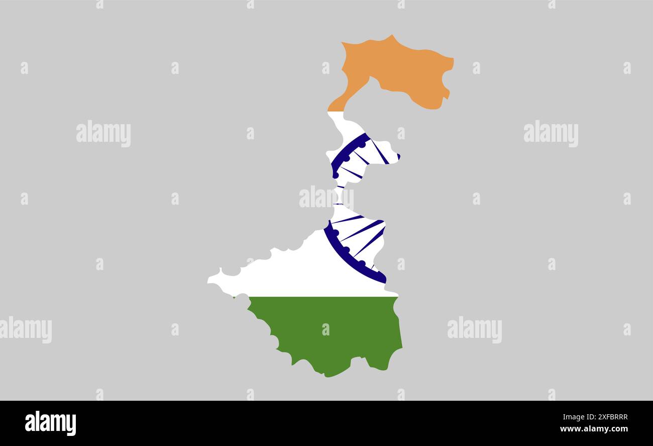 West Bengal MAP with Indian flag1, Stato dell'India, Repubblica dell'India, governo, mappa politica, mappa moderna, bandiera indiana, illustrazione vettoriale Illustrazione Vettoriale