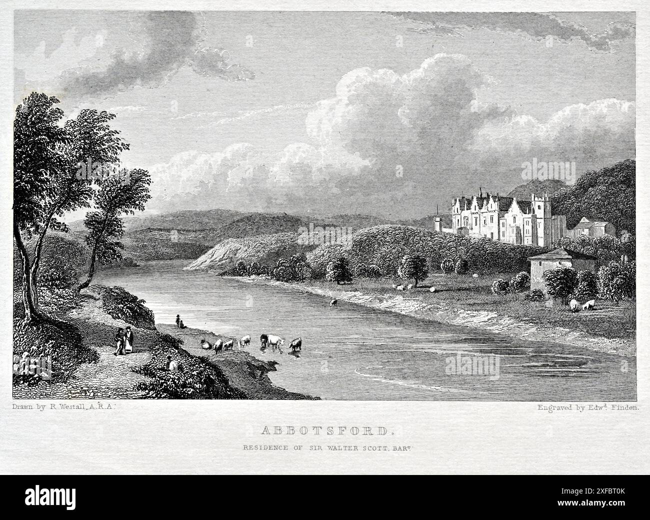 Abbotsford, residenza di Sir Walter Scott, Scozia, incisione d'epoca degli anni '1800 Foto Stock