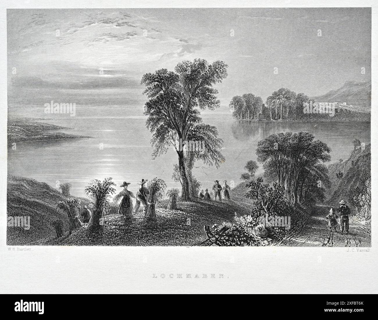 Lochmaben e Castle loch, Scozia, incisione vintage del 1800 Foto Stock