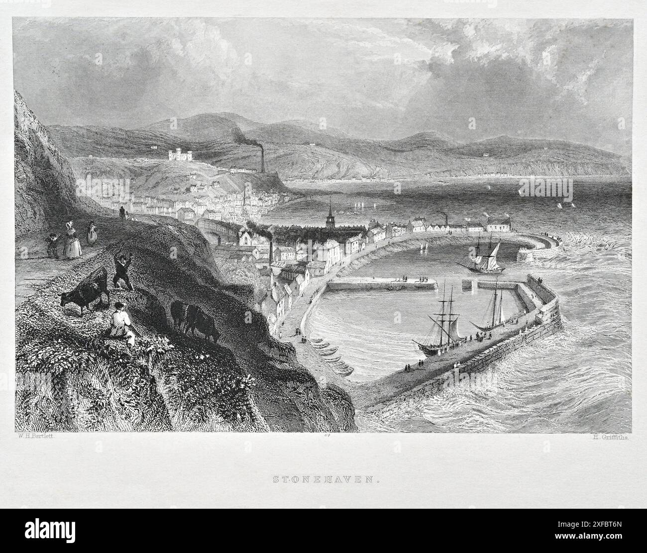 Porto di Stonehaven, Scozia, incisioni vintage degli anni '1800 Foto Stock