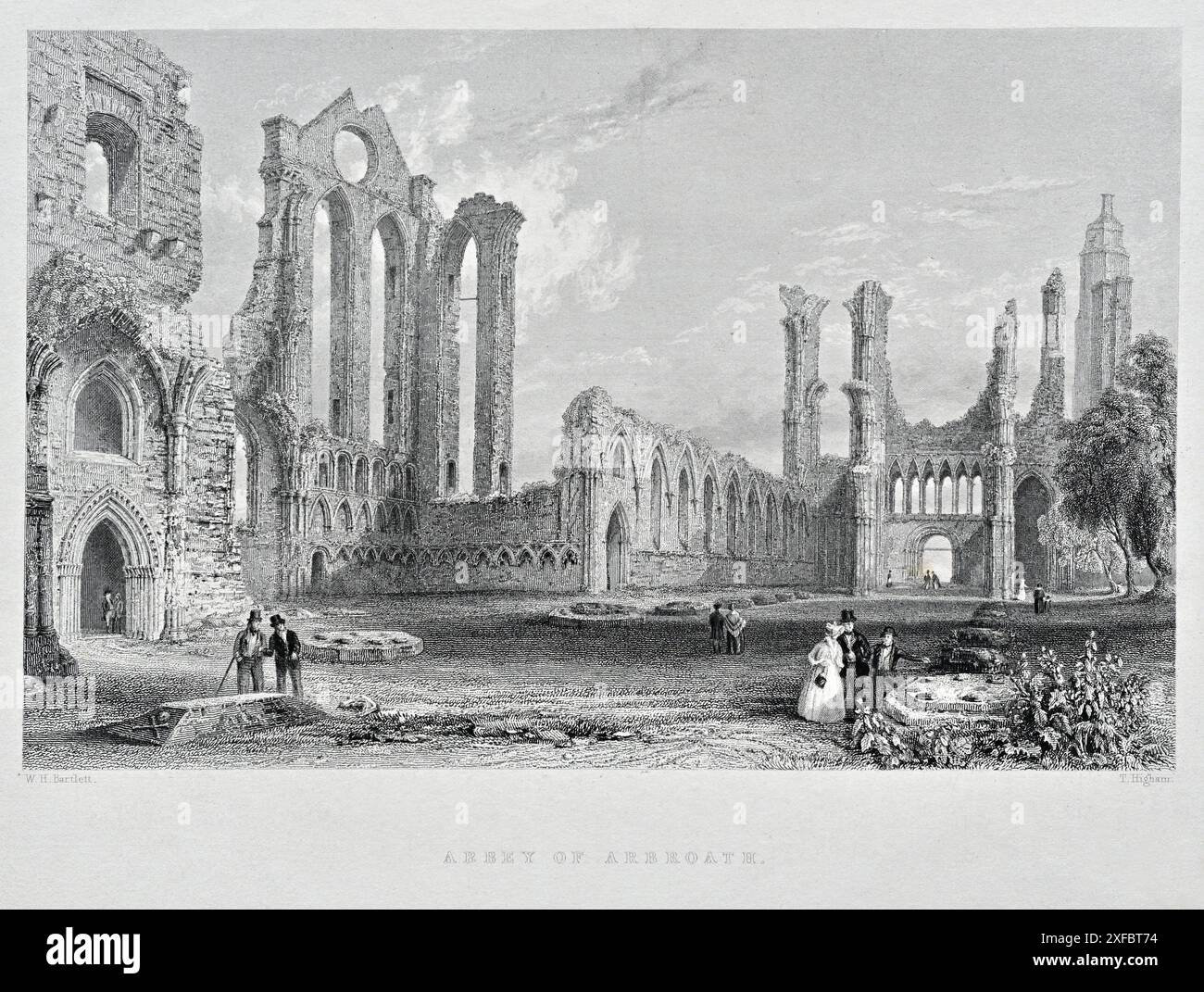 Arbroath Abbey, Scozia, incisione vintage del 1842 Foto Stock