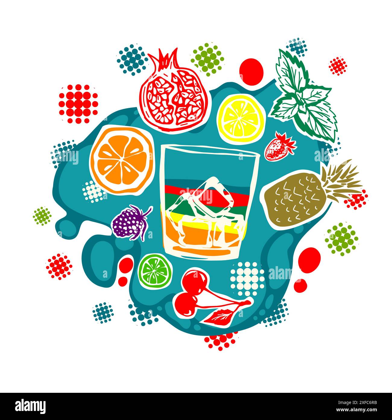 Frutta fresca colorata. disegno a mano. Non IA. Illustrazione vettoriale Illustrazione Vettoriale