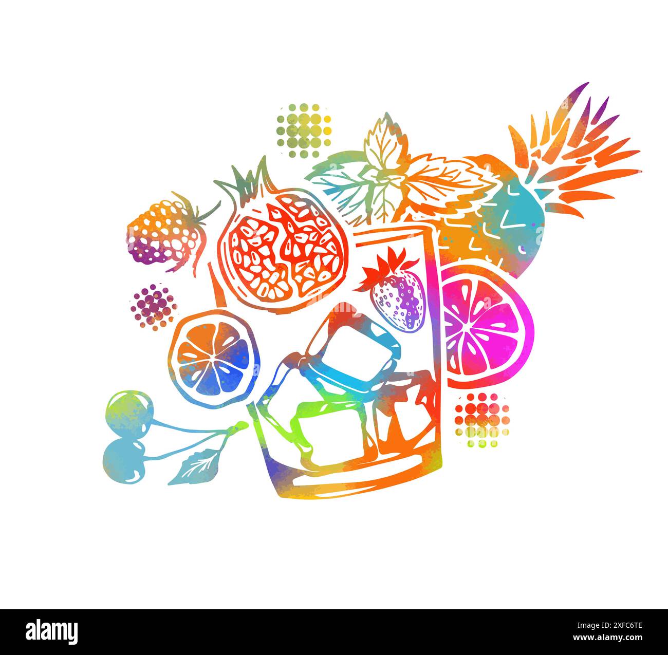 Frutta fresca colorata. disegno a mano. Non IA. Illustrazione vettoriale Illustrazione Vettoriale