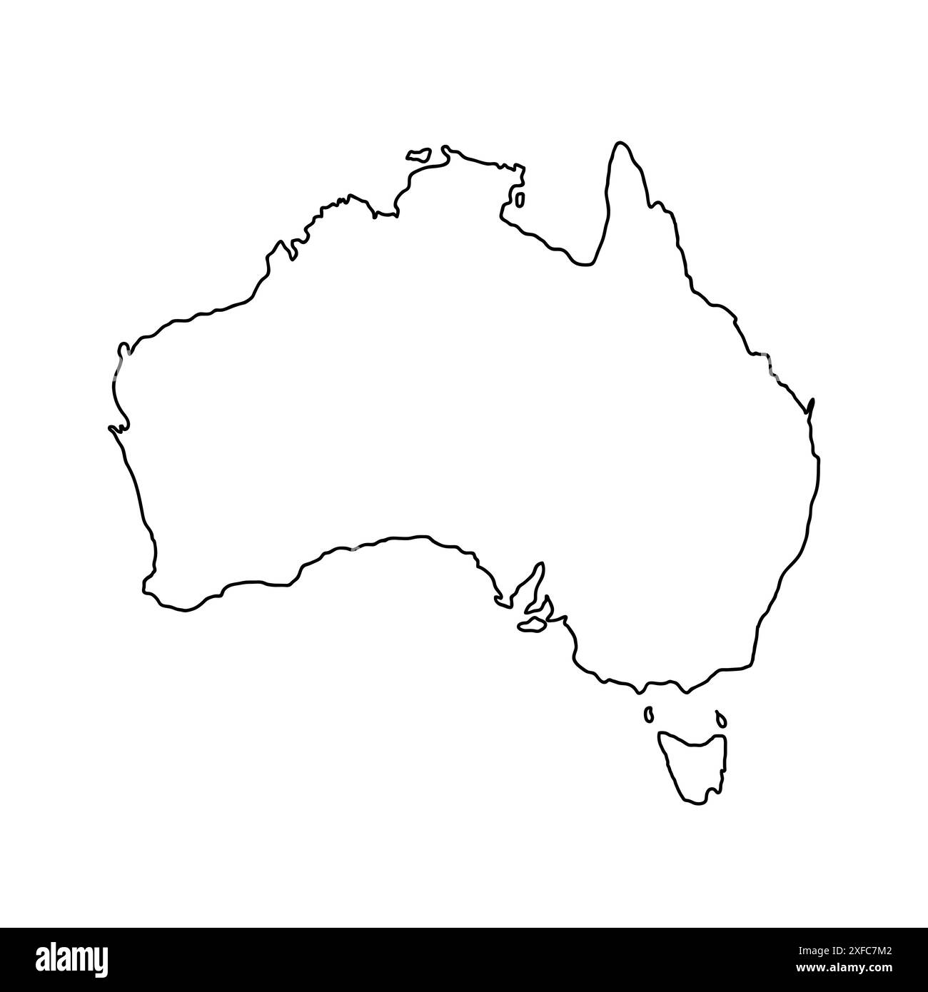 Australia mappa disegnata a mano, sagoma continente, bordi stilizzati, linea nera. Illustrazione Vettoriale