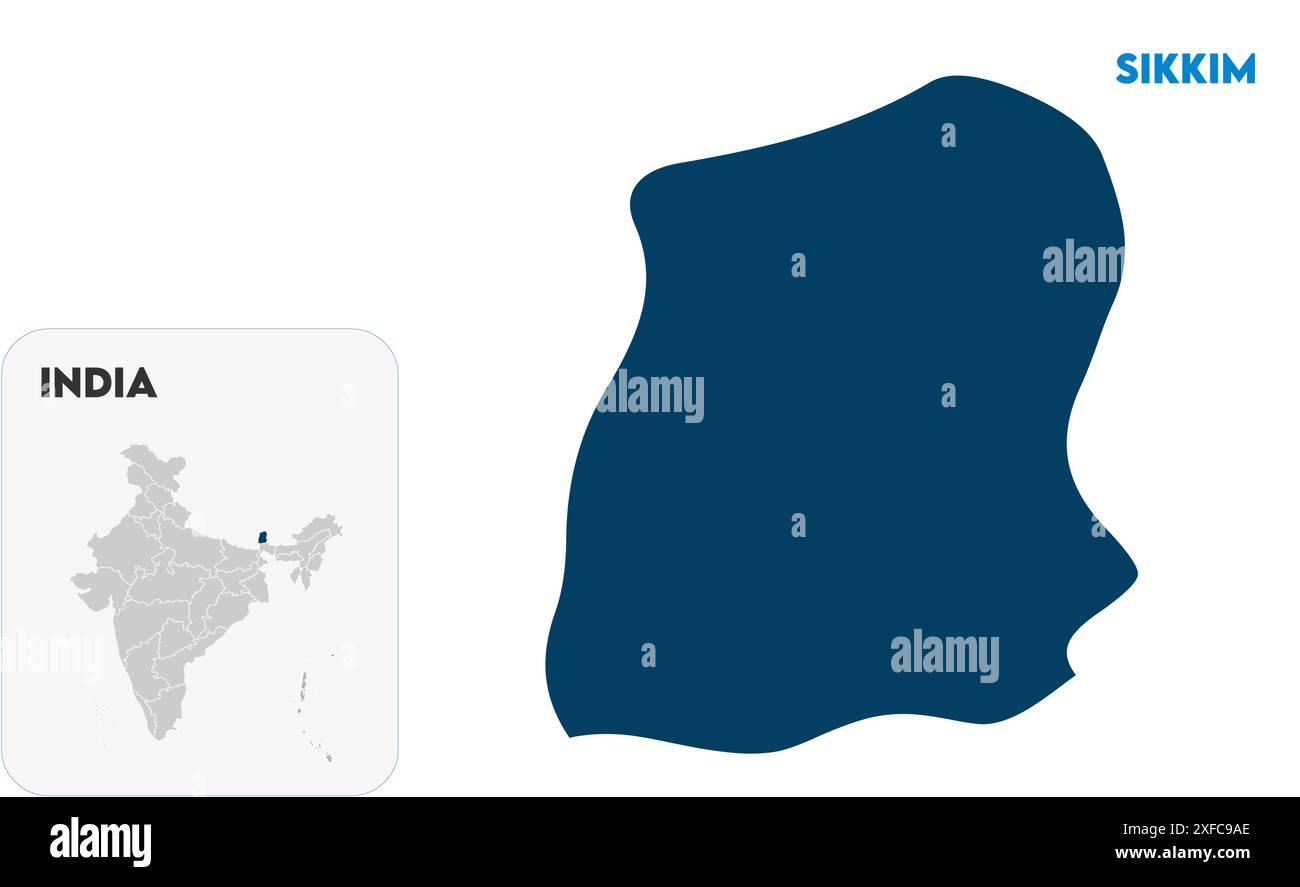 Sikkim State Map1, Stato dell'India, Repubblica dell'India, governo, mappa politica, mappa moderna, bandiera indiana, illustrazione vettoriale Illustrazione Vettoriale