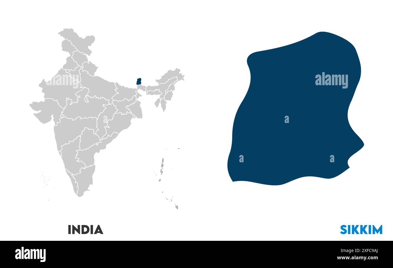 Sikkim Map1, Stato dell'India, Repubblica dell'India, governo, mappa politica, mappa moderna, bandiera indiana, illustrazione vettoriale Illustrazione Vettoriale