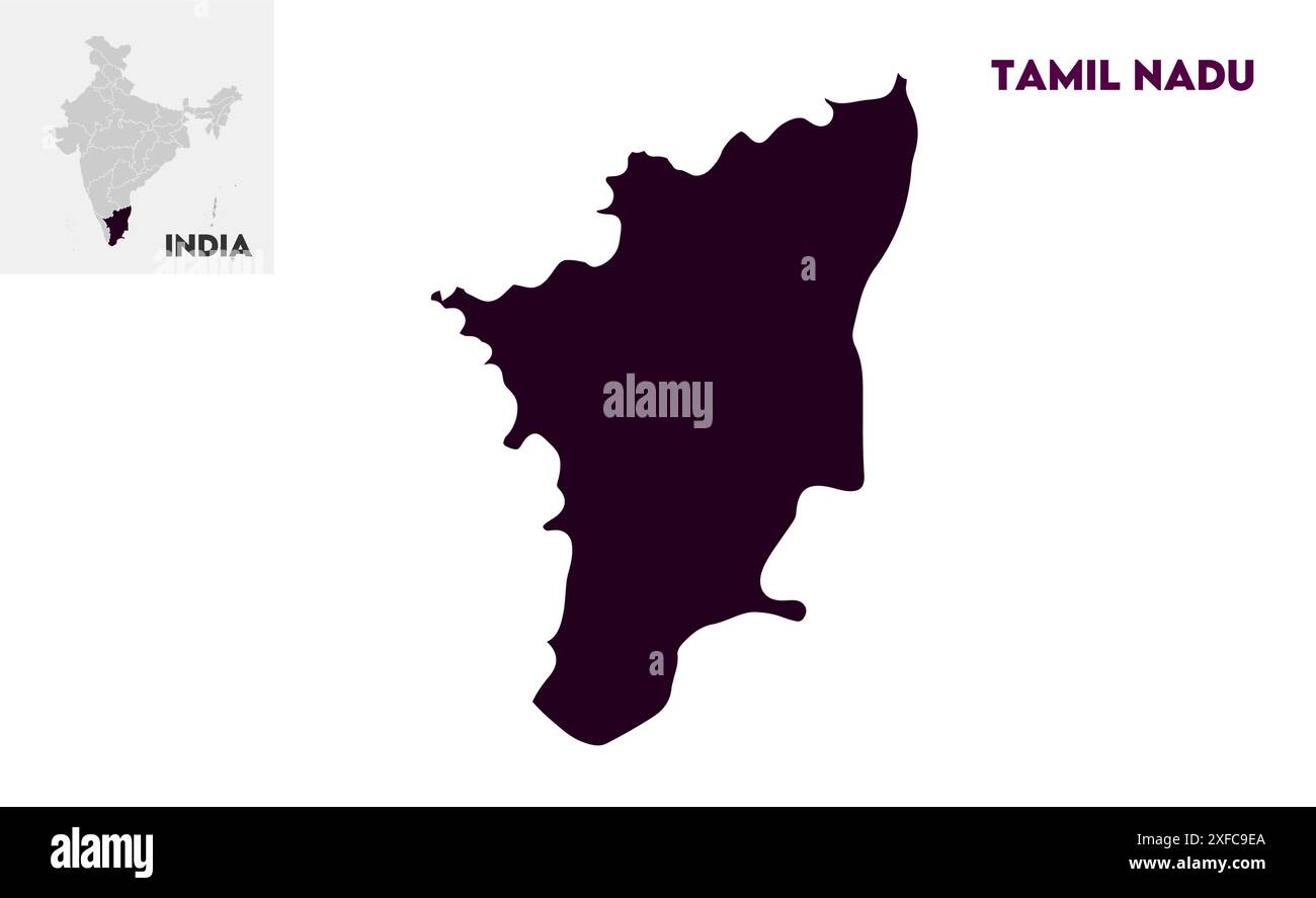 Tamil Nadu administrative map1, Stato dell'India, Repubblica dell'India, governo, mappa politica, mappa moderna, bandiera indiana, illustrazione vettoriale Illustrazione Vettoriale