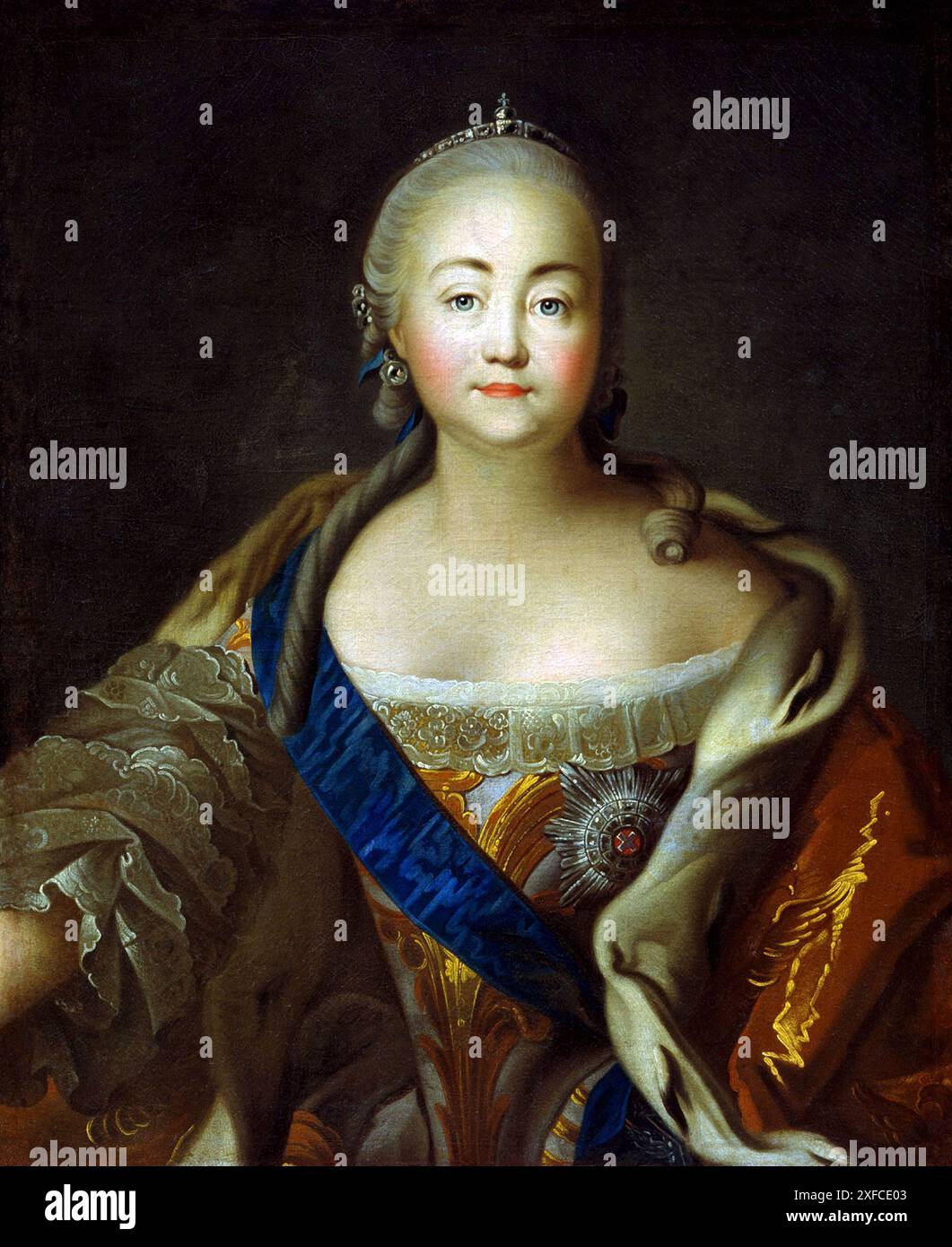 Porträt der Kaiserin Elisabeth Petrowna. Ivan Argunov (1727-c1829) russischer Maler. Elisabeth (1709-1762) Kaiserin von Russland ab 1741, Tochter von Peter dem großen. Halbfigur Frontal Weiblich Edelstein Juwel Diamant Spitze Foto Stock