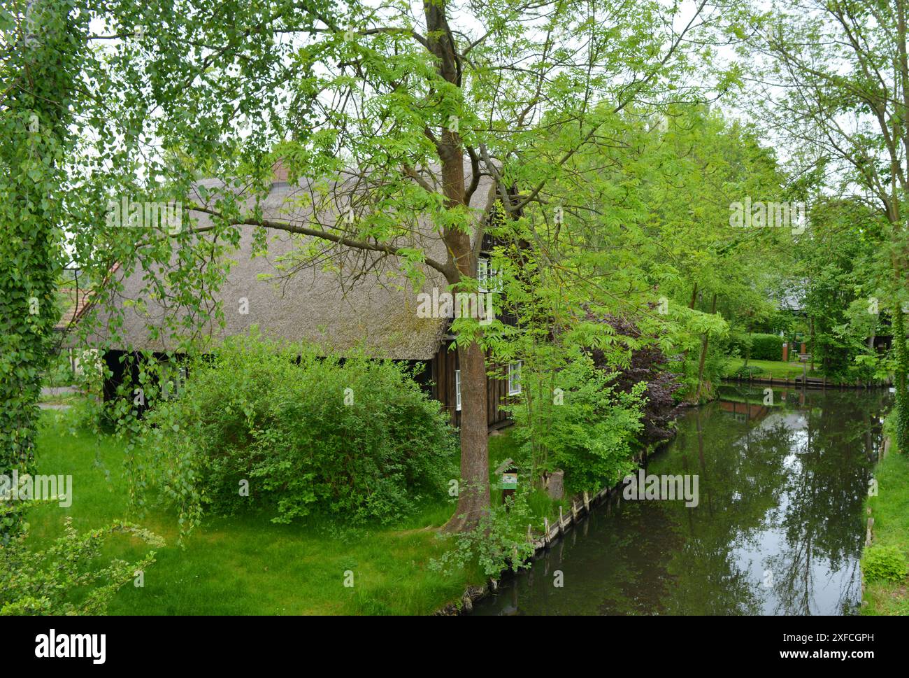Tipica casa di legno nella regione di Spreewald in Germania, Lehde, Lübbenau Foto Stock
