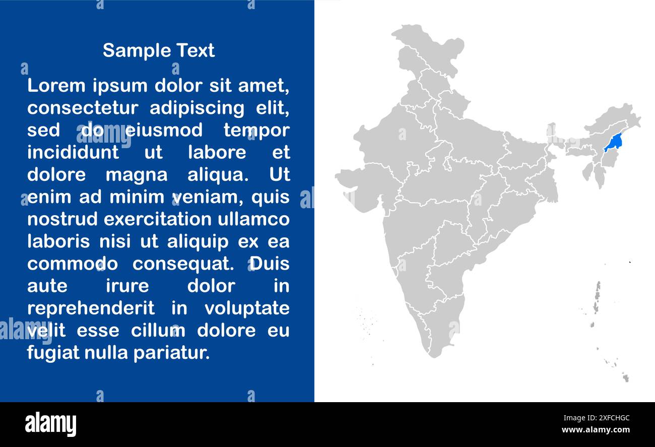 Nagaland_MAP_template1, Stato dell'India, Repubblica dell'India, governo, mappa politica, mappa moderna, bandiera indiana, illustrazione vettoriale Illustrazione Vettoriale